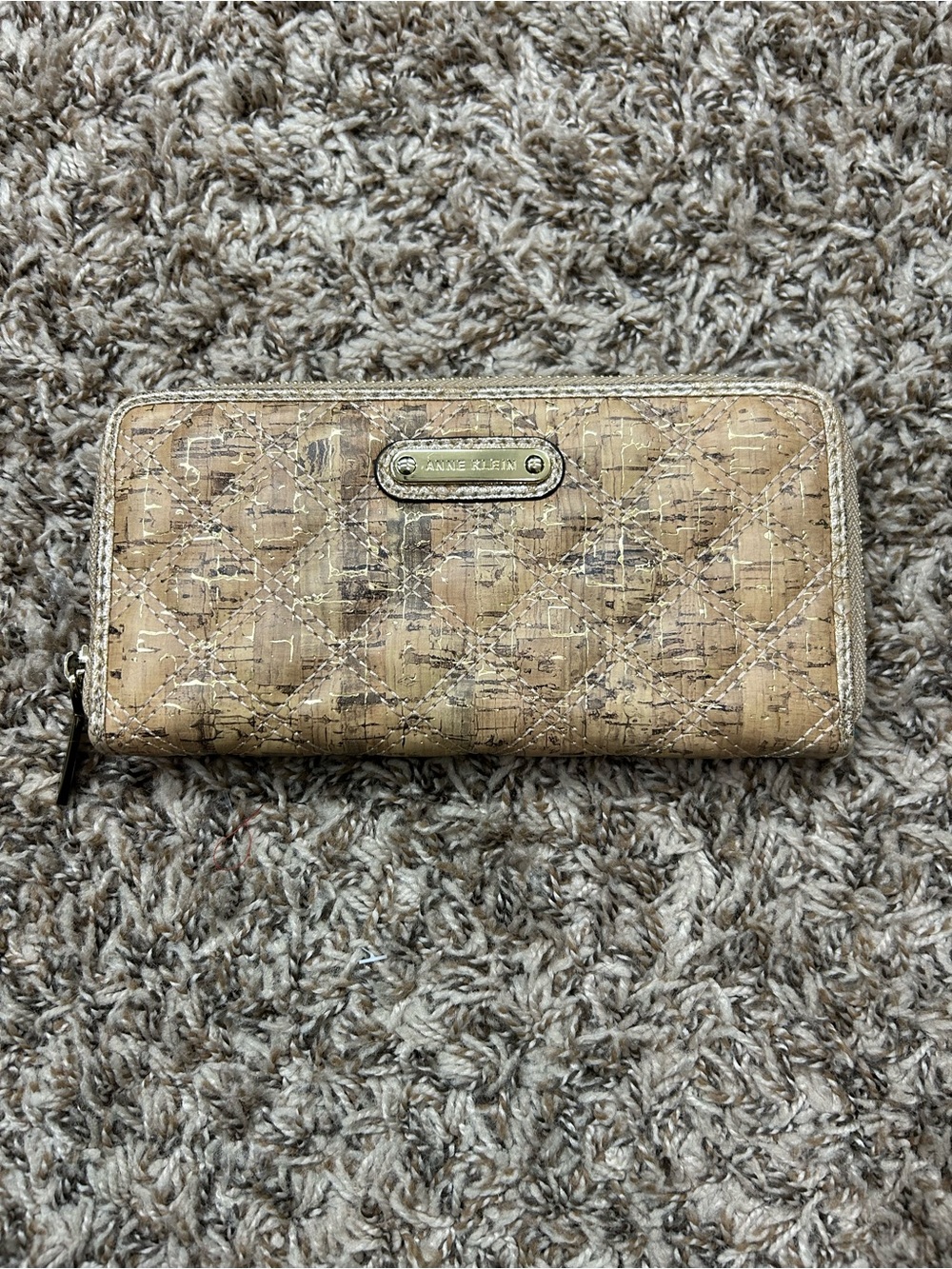 Anne Klein Beige Quilted Cork Look Zip-Around Wallet